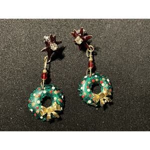 Lunch At The Ritz Pierced Wreath Earrings Rhinestones, Enamel
